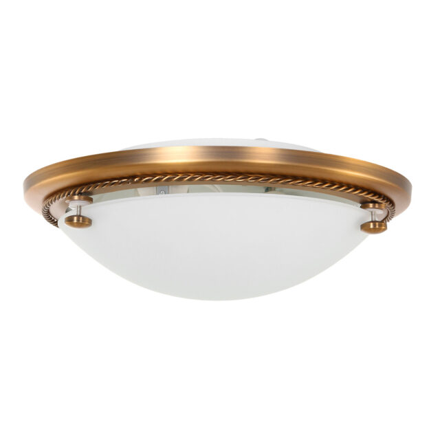 Klassiek | landelijke plafondlamp brons met wit glas