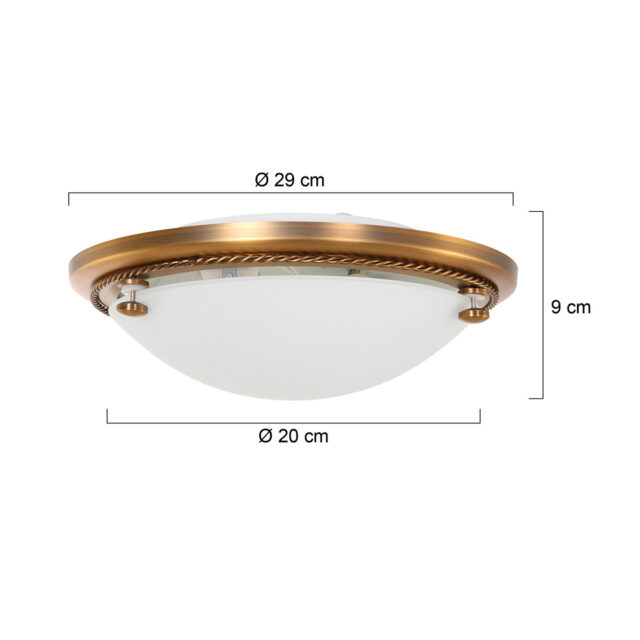 Klassiek | landelijke plafondlamp brons met wit glas