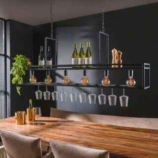 Rechthoekige metalen hanglamp 6 lichts frame | Zwart/grijs