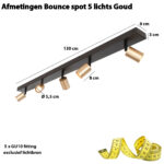 Verstelbare balkspot 5 lichts | Bounce | zwart | goud | messing | GU10