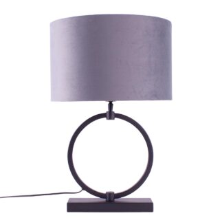 Zwarte tafellamp ring Ø 25 cm met velours kap grijs | taupe