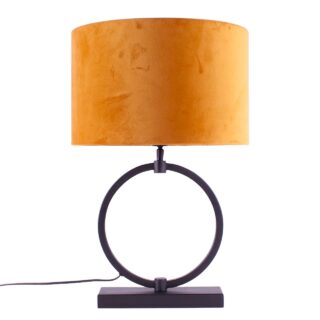 Zwarte tafellamp ring Ø 25 cm met velours kap oker | goud