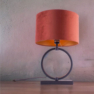 Zwarte tafellamp ring Ø 25 cm met velours kap roest | goud