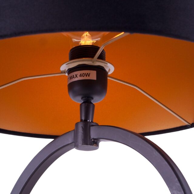 Zwarte tafellamp ring Ø 25 cm met velours kap zwart | goud