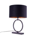 Zwarte tafellamp ring Ø 25 cm met velours kap zwart | goud