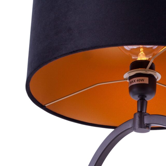 Zwarte tafellamp ring Ø 25 cm met velours kap zwart | goud