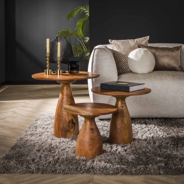 Drie delige salontafel set | massieve voet kegel | Massief acacia naturel - Afbeelding 1