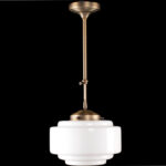 Art Deco hanglamp 'Cambridge' brons pendel kort glas 25cm