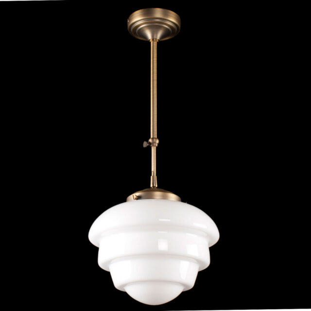 Art Deco hanglamp 'Oxford' brons pendel kort glas 25cm