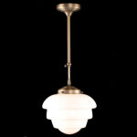 Art Deco hanglamp 'Oxford' brons pendel kort glas 25cm