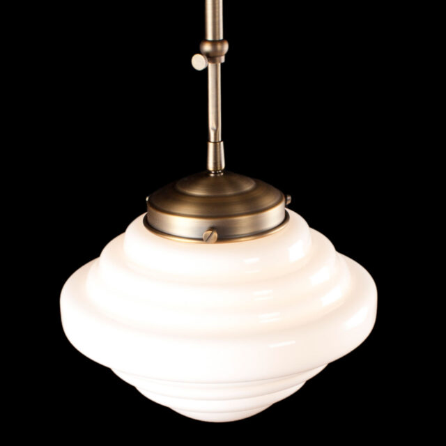 Art Deco hanglamp 'York' brons pendel kort glas 25cm