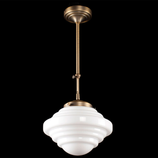 Art Deco hanglamp 'York' brons pendel kort glas 25cm
