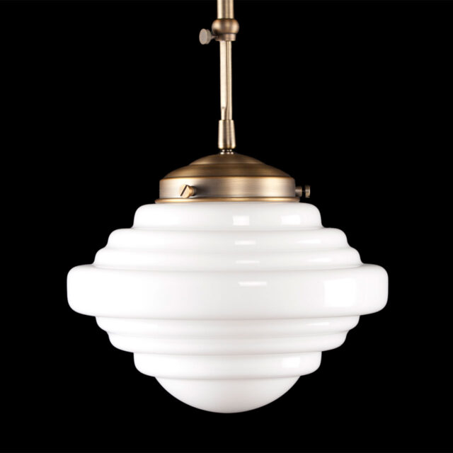Art Deco hanglamp 'York' brons pendel kort glas 25cm
