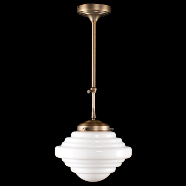 Art Deco hanglamp 'York' brons pendel kort glas 25cm
