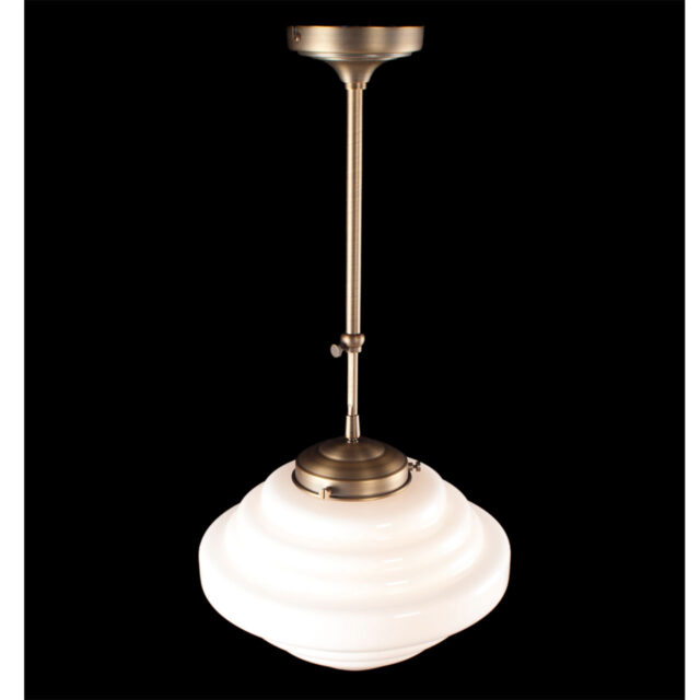 Art Deco hanglamp 'York' brons pendel kort glas 30cm