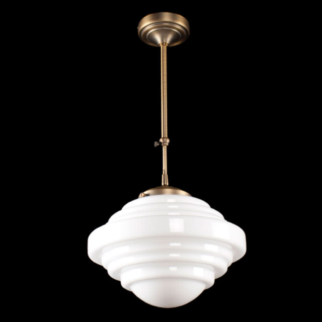 Art Deco hanglamp 'York' brons pendel kort glas 30cm