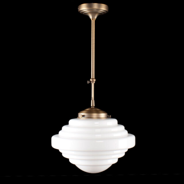 Art Deco hanglamp 'York' brons pendel kort glas 30cm