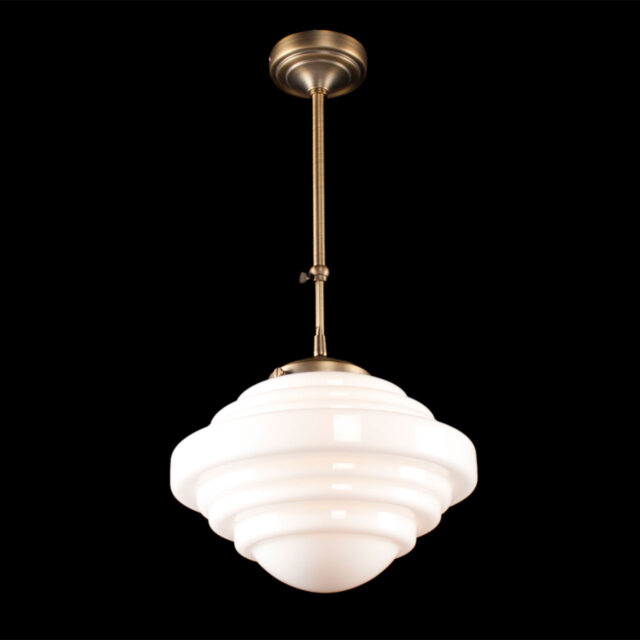 Art Deco hanglamp 'York' brons pendel kort glas 30cm