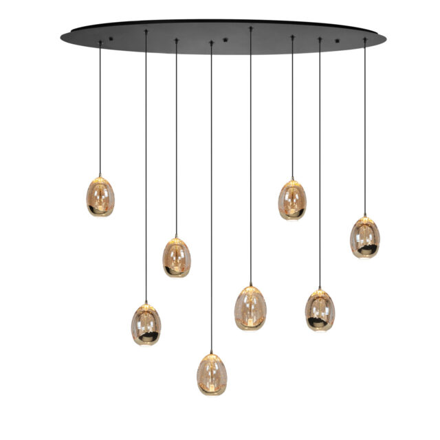 Chique ovale eettafellamp Golden Egg 8-lichts | ovale plaat 100cm