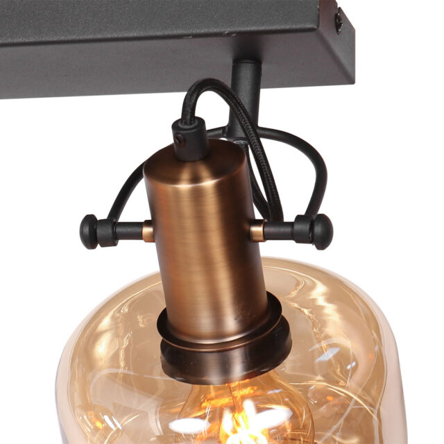 Moderne wandlamp 2 lichts zwart/brons | glas amber - Afbeelding 7