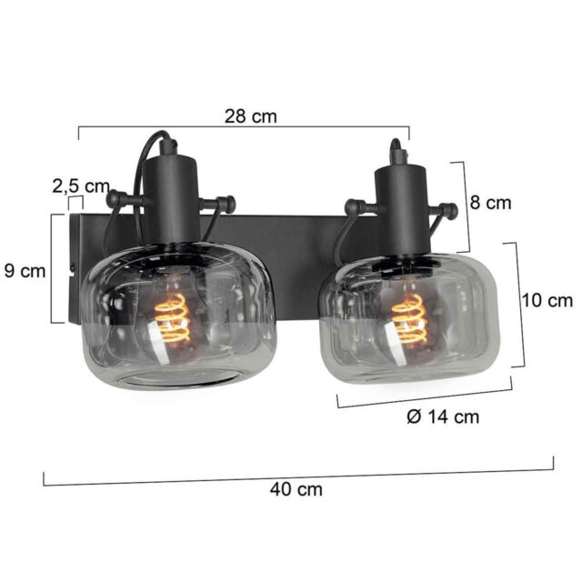 Verstelbare wand/ plafondlamp 2 lichts | glas smoke/grijs - Afbeelding 3