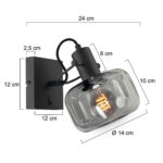 Zwarte wandlamp 1 lichts met smoke | grijs glas - Afbeelding 3