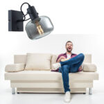 Zwarte wandlamp 1 lichts met smoke | grijs glas - Afbeelding 2