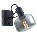 Zwarte wandlamp 1 lichts met smoke | grijs glas