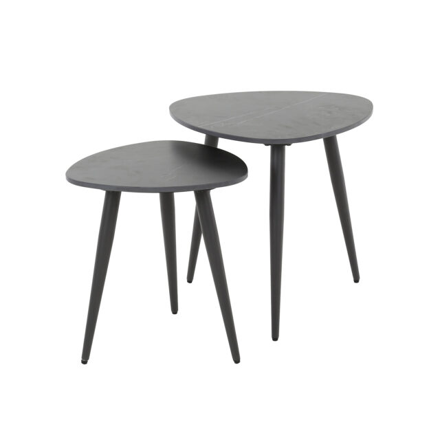 Bijzettafel set van 2 | keramiek | driehoekig | zwart natuurlijk | 46x46x45 cm - Afbeelding 3