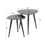 Bijzettafel Set Van 2 Keramiek Driehoekig Zwart Natuurlijk 46x46x45 Cm