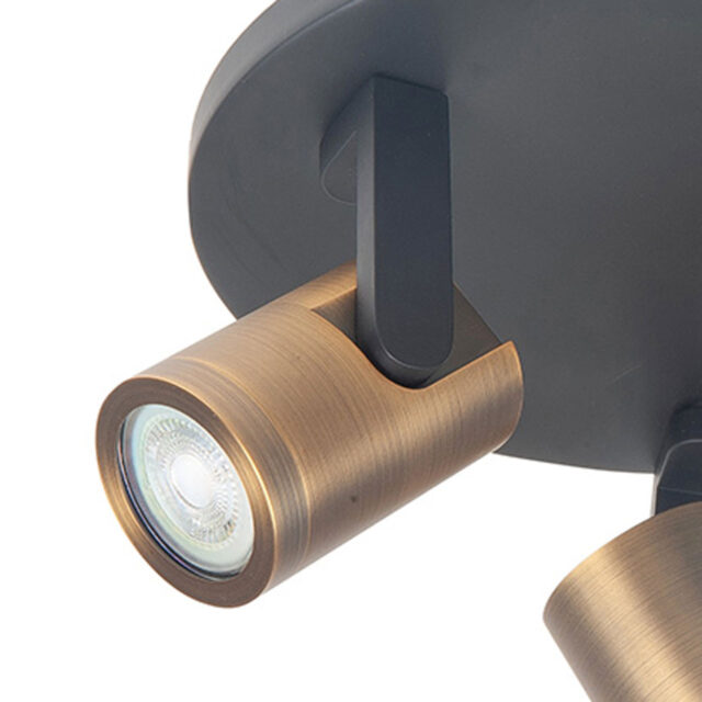 Ronde plafondspot 3 lichts | halospot | zwart /brons - Afbeelding 5