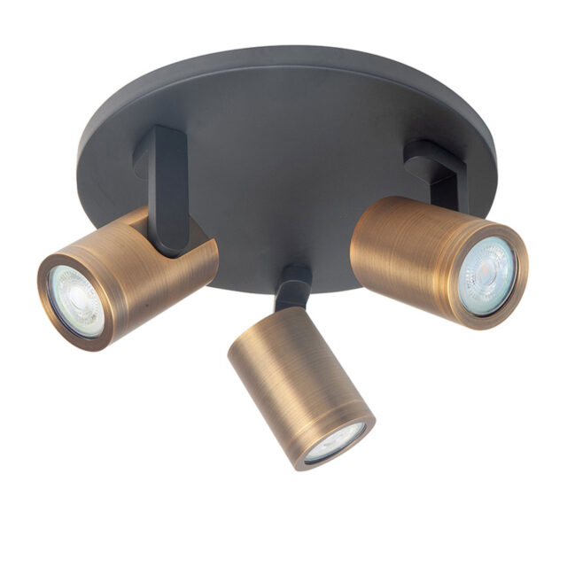 Ronde plafondspot 3 lichts | halospot | zwart /brons - Afbeelding 1