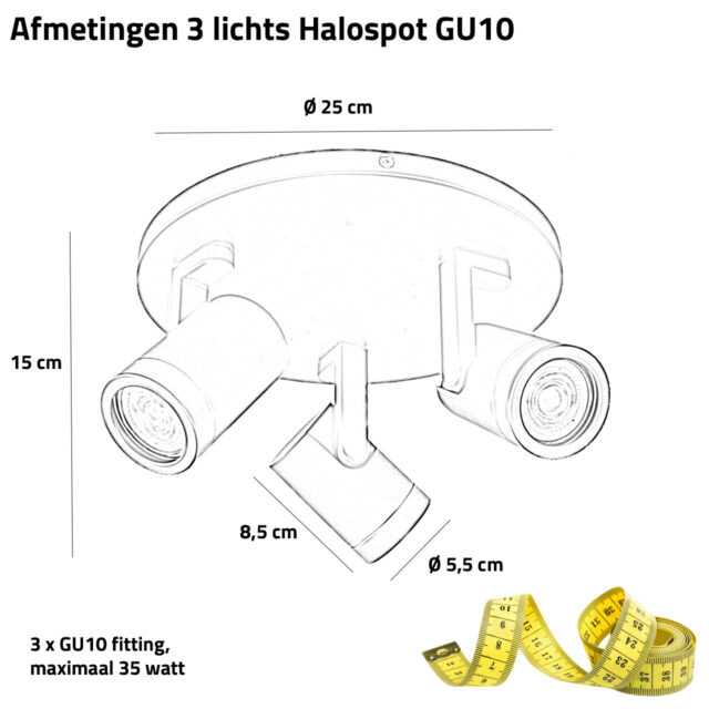 Ronde plafondspot 3 lichts | halospot | zwart /brons - Afbeelding 3