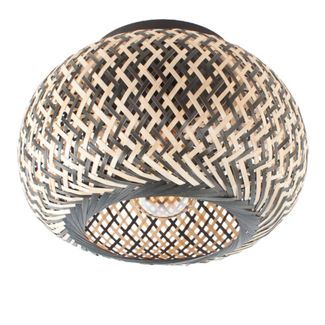 Rotan plafondlamp 1 lichts Naturel/Zwart Ø 30cm - Afbeelding 1
