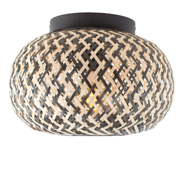 Rotan plafondlamp 1 lichts Naturel/Zwart Ø 30cm - Afbeelding 4