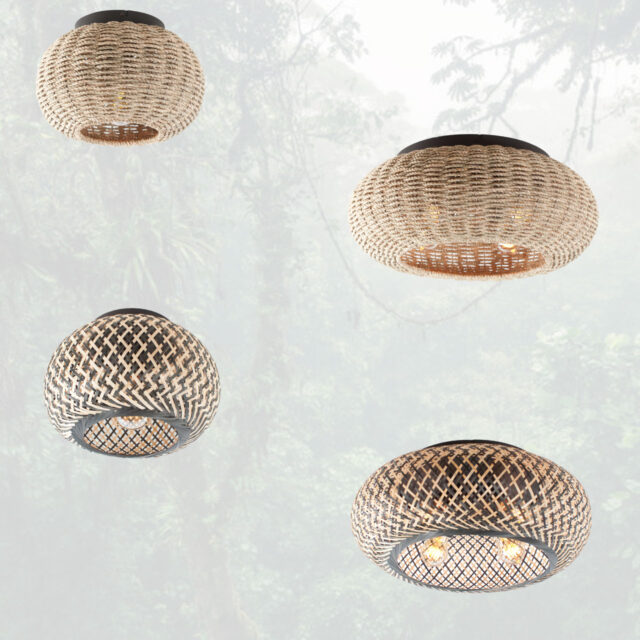 Rotan plafondlamp 4 lichts Naturel/Zwart Ø 50 cm - Afbeelding 15