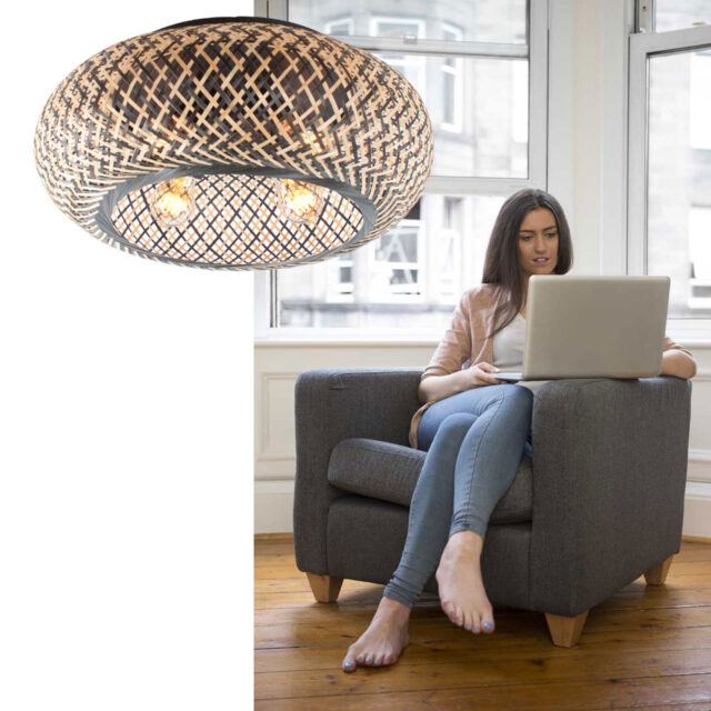 Rotan plafondlamp 4 lichts Naturel/Zwart Ø 50 cm - Afbeelding 2