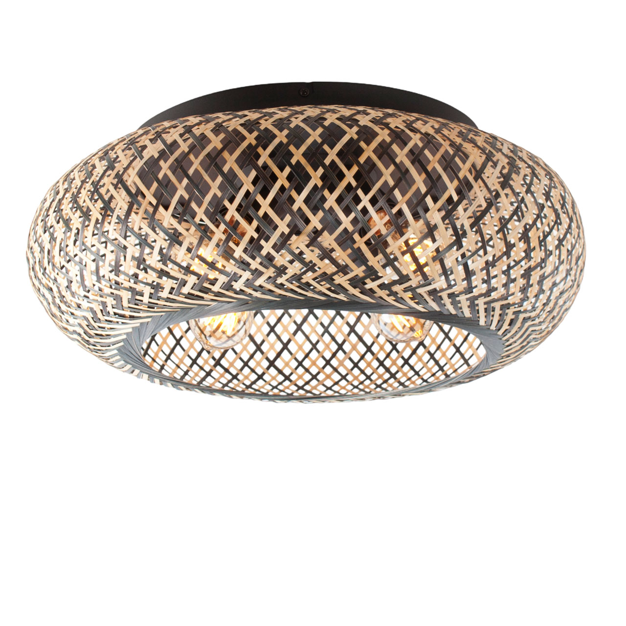 Rotan plafondlamp | 4 lichts |Ø 50cm | naturel / zwart | hout / metaal | woonkamer / eettafel lamp