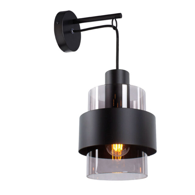 Moderne zwarte wandlamp Chiasso met smoke / grijs glas - Afbeelding 1