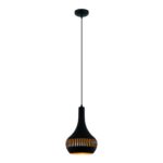 Hanglamp Canna 1-lichts | Ø 25 cm | Zwart design met goudkleurige binnenkant | Opengewerkte kap