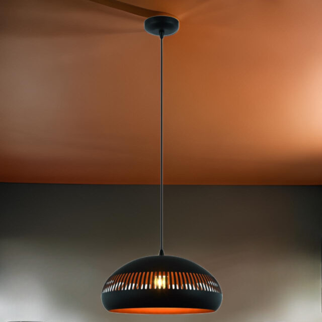 Hanglamp Duomo 1-lichts | Ø 50 cm | Zwart design met goudkleurige binnenkant | Opengewerkte kap - Afbeelding 2