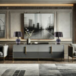 Luxueuze glazen tafellamp Bellini met velvet zwart/gouden kap Ø 30 cm - Afbeelding 2