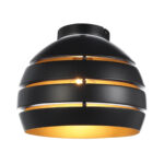 Plafondlamp Djarin | Ø 28 cm | Zwart design met goudkleurige binnenkant | Opengewerkte kap