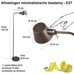 Scandinavische minimalistische brons / bruine leeslamp met grote E27 fitting - Afbeelding 3