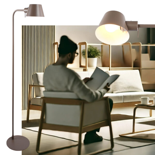 Scandinavische minimalistische taupe / bruine leeslamp met grote E27 fitting - Afbeelding 2