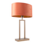 Brons kleurige tafellamp met roestkleurige ovale velours kap 35 cm - Afbeelding 11