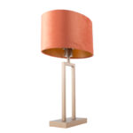 Brons kleurige tafellamp met roestkleurige ovale velours kap 35 cm - Afbeelding 7