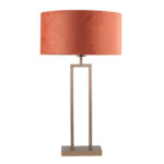 Bronzen tafellamp met ovale velours kap 40 cm | Rusty on gold - Afbeelding 4
