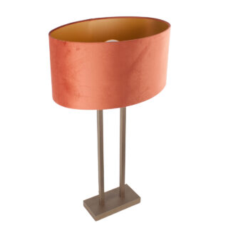 Bronzen tafellamp met ovale velours kap 40 cm | Rusty on gold