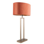 Bronzen tafellamp met ovale velours kap 40 cm | Rusty on gold - Afbeelding 6